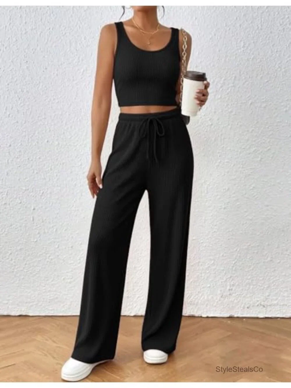 3-Piece Lounge Set Soft Twisted Rib Knit Crop Top Shorts & Pants